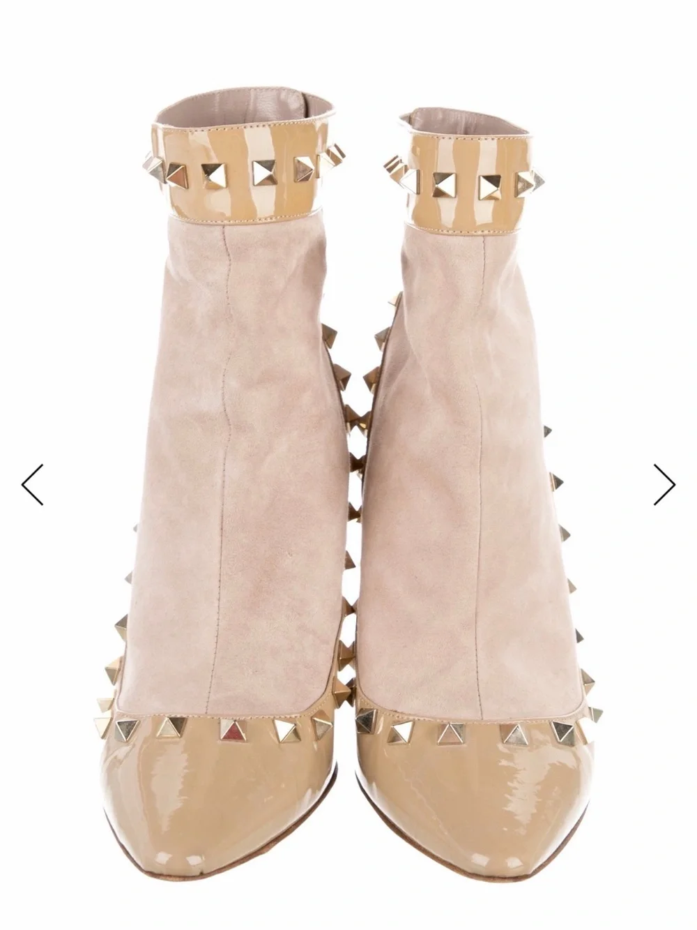 Sold🙏Valentino Nude Beige Suede & Patent Studded Ankle Boots - Women